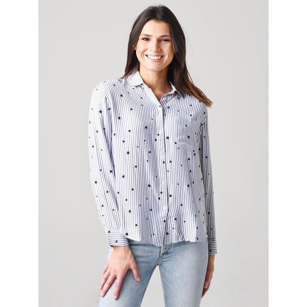 Rails Womens Rocsi Flocked Navy Stars Striped Shirt Long Sleeve Button Up Size L